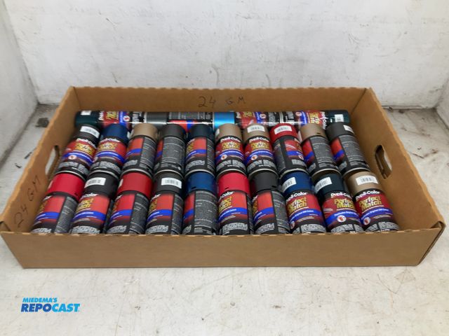 Lot 2-33874 - 24 asst. 8 oz dupli color automotive spray paint all GM colors,