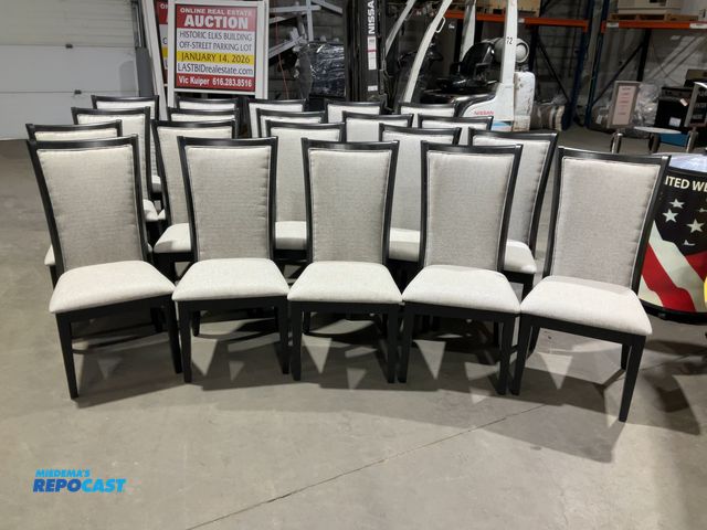 Lot 2-15219 - Gray Fabric Chair Set of 20 Matching High Back Padding Wood Frame Dining Chairs- Very Good Condition