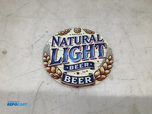 Lot 2-74501 - 7.75” Diameter Circular Metal “Natural Light Beer” Sign with Pre-Drilled Holes for Hanging