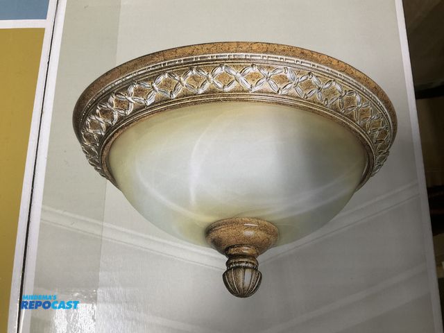Lot 2-19807 - Dimmable Flush Mount Ceiling Light with Marble Glass Shade