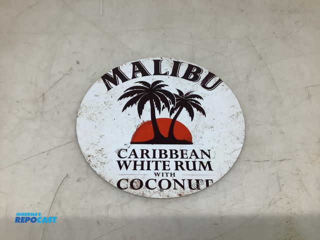 Lot 2-74502 - 7.75” Diameter Circular Metal “ Malibu Caribbean White Rum with Coconut ” Sign with Pre-Drilled Hole...