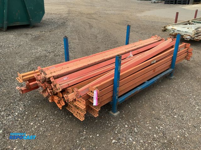 Lot 2-20784 - (38) Teardrop Pallet Racking Cross Beams on Metal Skid, approx. ten are 8' and the rest are 102"