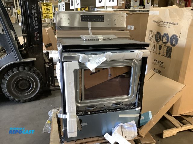 Lot 2-32727 - 4 burner electric stove approx. 30” x 25” x 45” -  top glass is shattered and has various dents