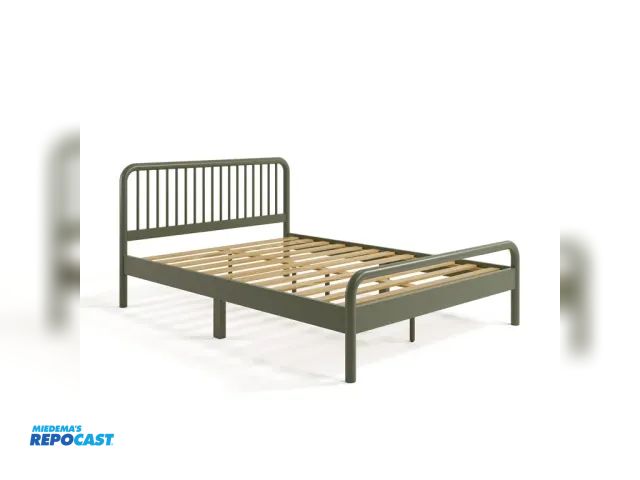 Lot 2-14756 - New New Storkcraft olive green twin bedframe #09641-40A-LB
