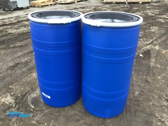 Lot 2-92551 - Lot of (2) 35gal. Blue Plastic Barrels w/ Removable lids and locking rings