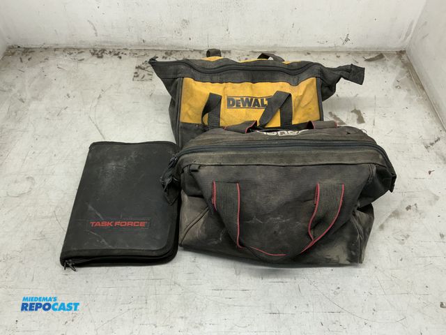 Lot 2-94721 - Lot of assorted hand tools with 3 bags and a small socket set