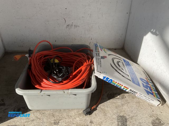 Lot 2-55534 - Bin of used extension cords. Assorted lengths. All proceeds go to Helen Devos Children’s Hospital