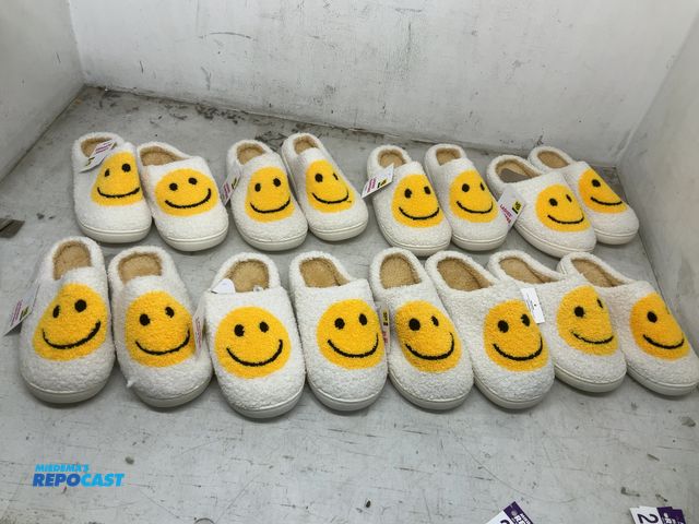 Lot 2-32623 - Lot of 8 pairs of women’s smiley face slippers