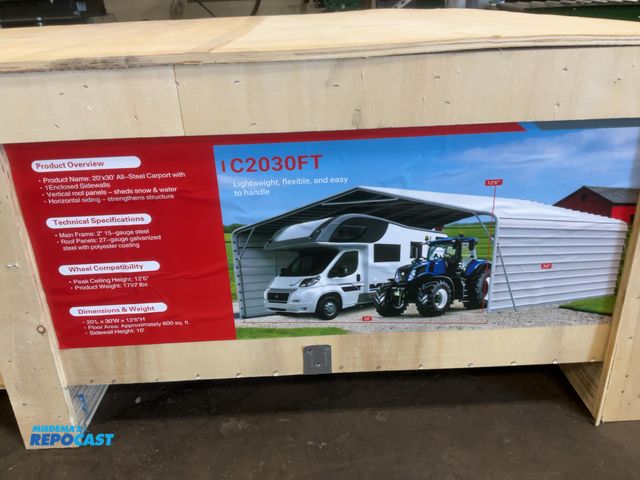Lot 2-44921 - New SDLANCH 20’x30’ All-Steel Carport with 10’ Enclosed Sidewalls, 12’6” Tall, 10’ Sidewall Height, ...