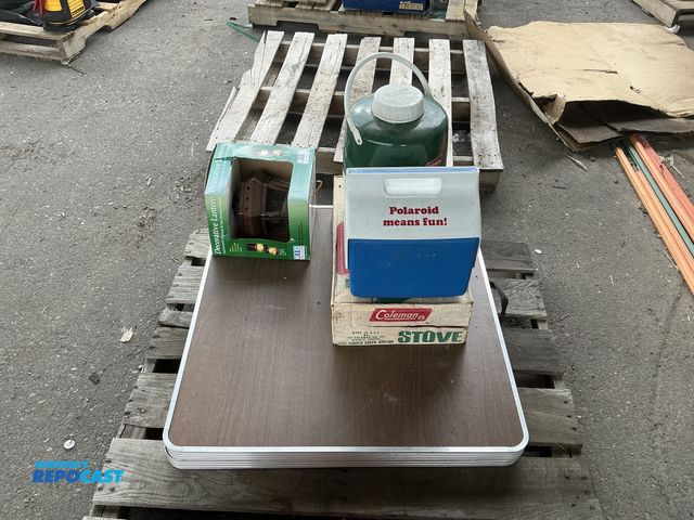 Lot 2-76324 - Lot of Various Camping Items, includes: Foldable Table, Coleman Portable Stove, Decorative Lantern, ...