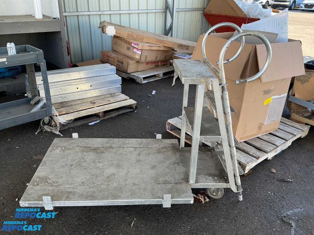 Lot 2-67080 - Rolling aluminum picker ladder cart. Overall dimensions: 60" X 31-1/2" X 48-3/4"H. Platform is 31-1/...