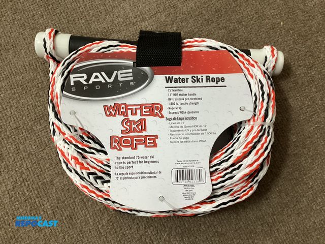 Lot 2-77656 - New New Rave Sports Water Ski Rope. 75 foot mainline, 12 inch HDR rubber handle, UV- treated and pre...