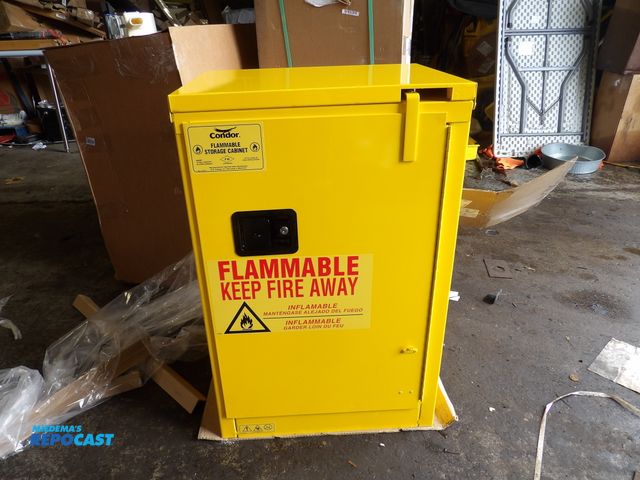 Lot 2-51079 - new condor steel hazardous material storage, 23" x 18" x 36 1/2", self closing, 1 shelf, #45AE87