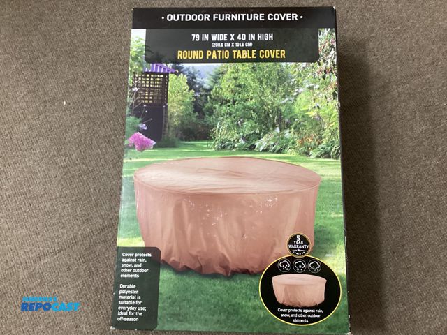 Lot 2-95867 - New Outdoor Furniture cover. Round patio table. 79” wide X 40” high. durable polyester, elastic bott...