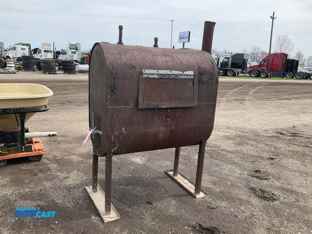 Lot 2-22924 - Homemade smoker, 48”W x 27” x 78”T (to the top of the stack), 24”W x 11-1/2” side door, 12” x 12” fi...