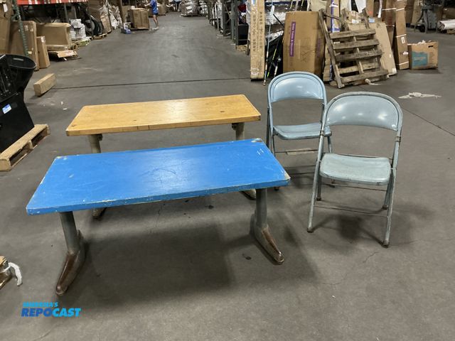 Lot 2-99519 - Lot of (2) school tables approx. 48”x24”x25” and 48”x24”x20” with chairs