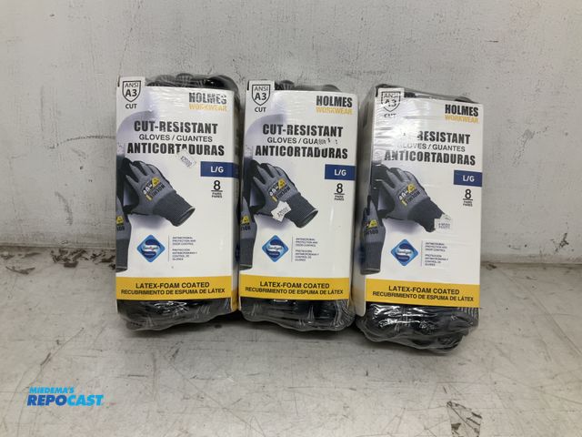 Lot 2-74608 - lot of (24) large cut-resistant gloves - latex foam coated (3 packs)