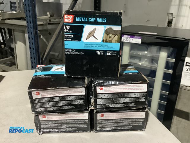 Lot 2-13813 - (5) 3lb Boxes of Grip Rite 7/8” Metal Cap Nails.