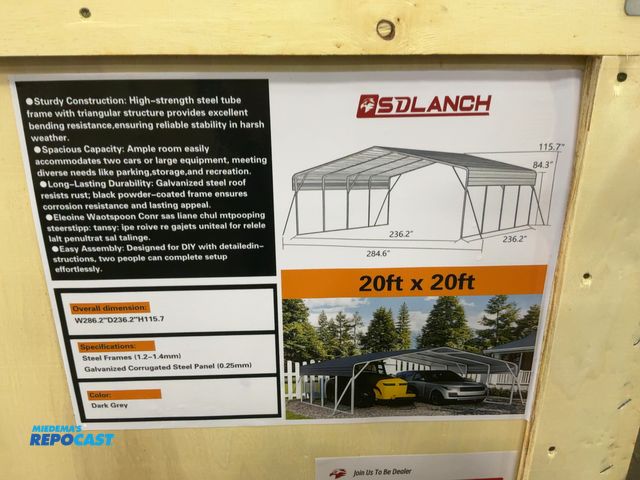 Lot 2-41137 - New SDLANCH 20’x20’ Steel Carport, 236.2” wide x 236.2” deep x 115.7” tall overall, 84.3” Sidewall H...