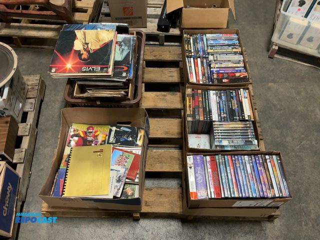 Lot 2-96541 - Skid Lot of DVDs, Records, Vintage College Football Booklets, and More