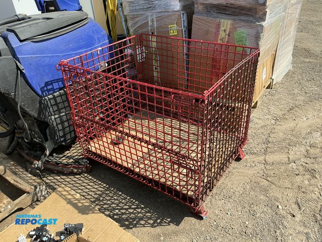 Lot 2-24653 - Red metal caged industrial  crate,size: 39.5”x32”x33.5”H