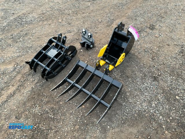 Lot 2-21643 - New 4-Piece Attachment Set for Chinese Mini Excavators, includes 8” Bucket with Teeth, 19” Wide Rake...