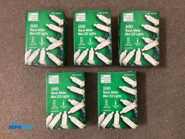 Lot 2-67339 - Five new boxes of Home Accents 100 Warm White Mini LED Lights. 28’ 10” lighted length strings. Conne...