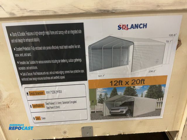 Lot 2-42720 - New SDLANCH 12’x20’ Carport with Enclosed Sidewalls, Cream Color, 141.7” wide x 236.2” deep x 100.8”...