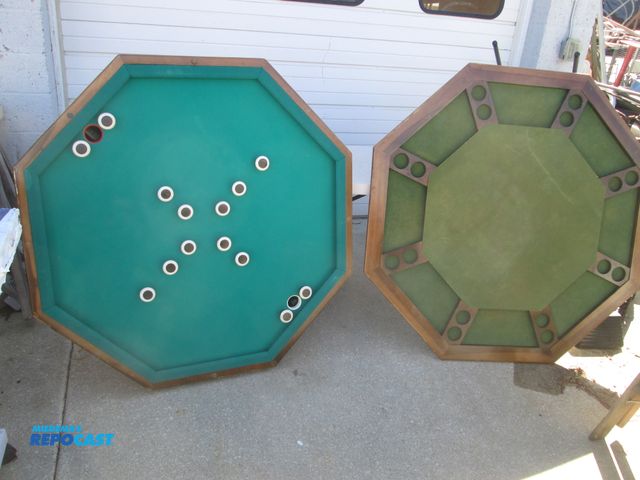 Lot 2-59060 - Bumper Pool Table w/ Wood Base - combination w/ poker table top - extra top for card - approx. 52" =...