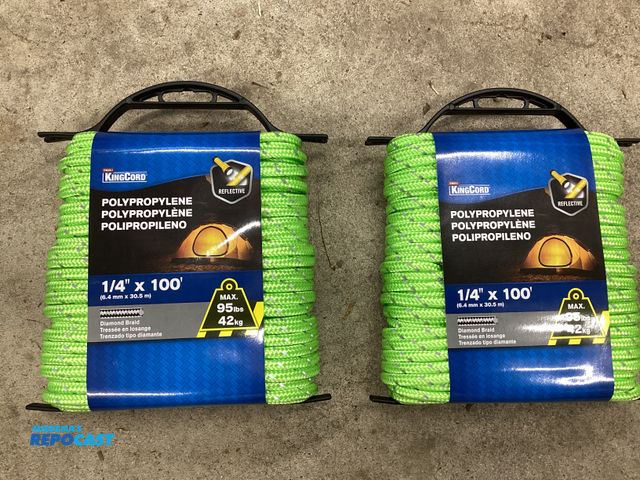 Lot 2-69880 - 2 spools of KingCord 1/4” X 100’ Polypropylene Diamond Braid rope. Reflective, 95lb working load. Li...
