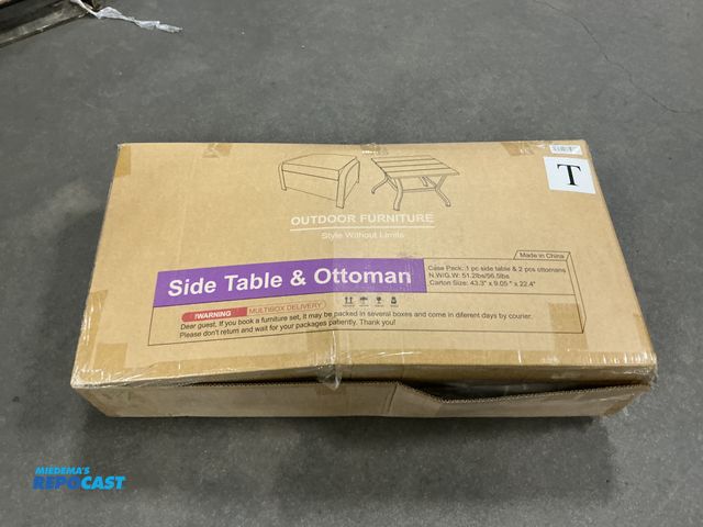 Lot 2-96855 - Brand New Outdoor Furniture Set, includes 1pc side table and 2pc ottomans, pink and brown color