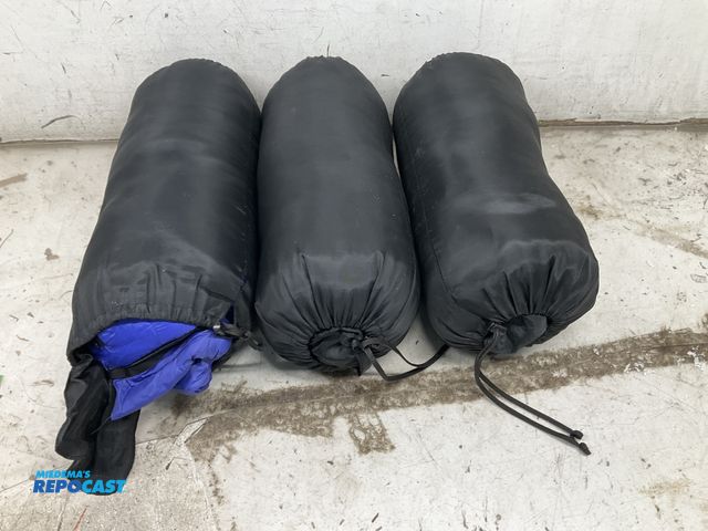 Lot 2-65389 - 3 Lot of (3) Ridgeway weather resistant sleeping bags with carrying bags.