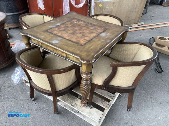 Lot 2-35283 - Chess Table Furniture Set including (1) 38” x 38” Chessboard Table and (4) Rolling Padded Chairs