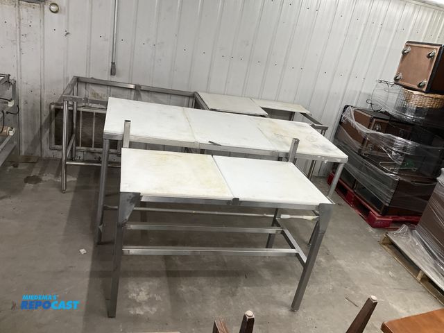 Lot 2-23878 - Lot including (1) 48” width x 32” height x 24” depth metal table frame with 2-24” x 24” cutting boar...