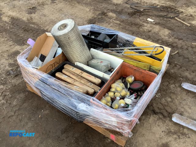 Lot 2-92354 - Skid of assorted items including plug ends, tie rods, fuses, breaker switches, broom ends, etc.