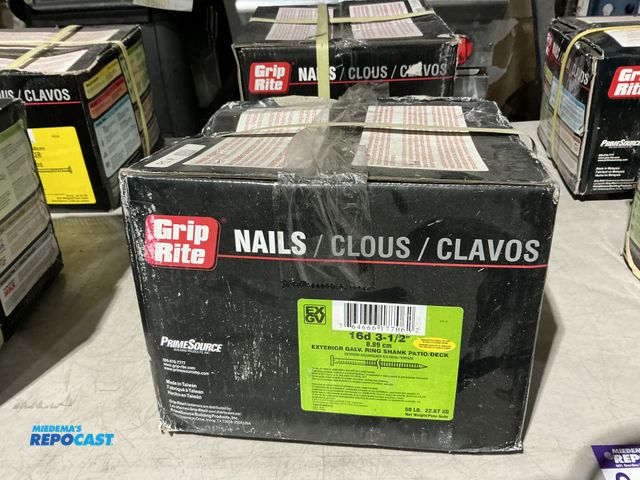 Lot 2-39441 - New Grip Rite 16D 3 1/2” exterior galvanized, ring shank patio/deck nails 50 pound box