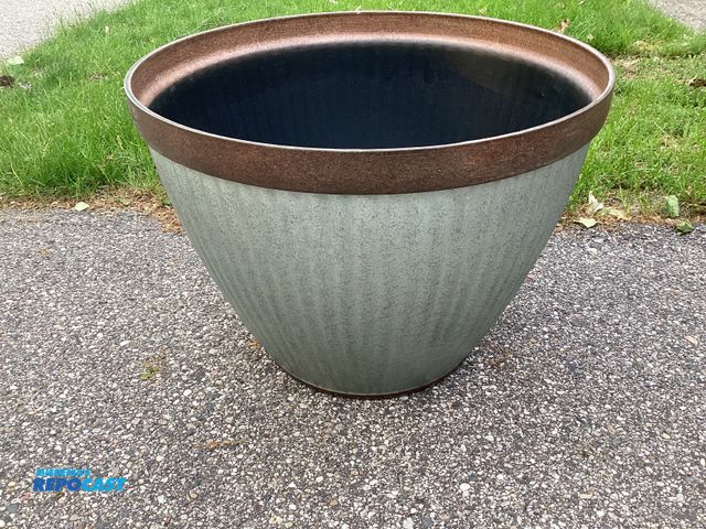 Lot 2-34344 - New 20.5” Westlake Round Planter by Southern Patio. Rustic Galvanized. Approximately 20-1/2” across ...