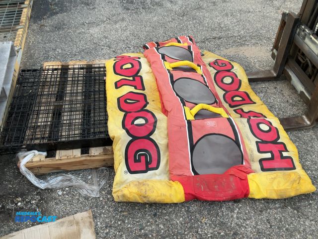 Lot 2-14717 - Lot of black foldable crate and hotdog 3-person water sports tube