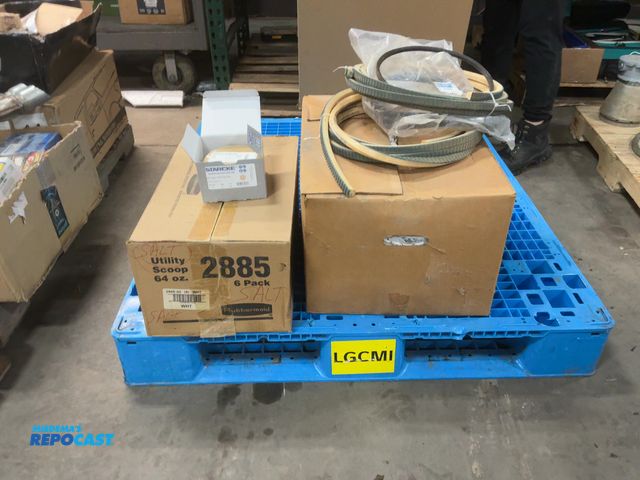 Lot 2-14650 - White rags, (5) Rubbermaid utility scoops, starke AO paper tab discs, rubber tool parts