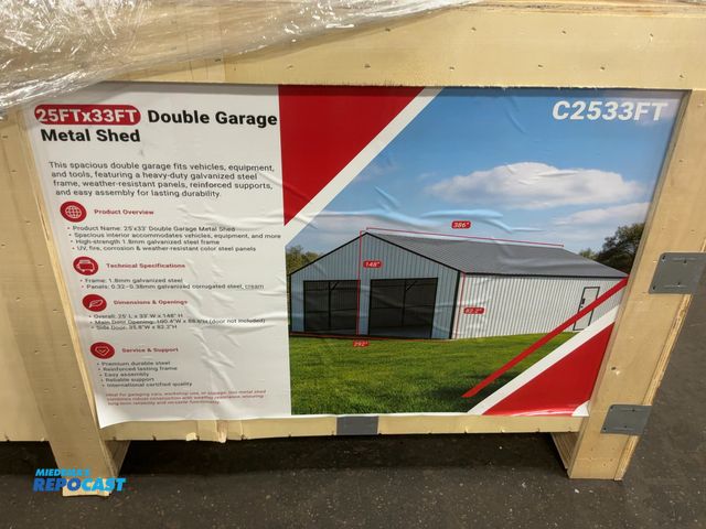 Lot 2-40165 - New SDLANCH 25’ x 33’ Double Garage Metal Shed, Model SDLC2533FT, 292” Wide x 386” Long x 148” Tall ...
