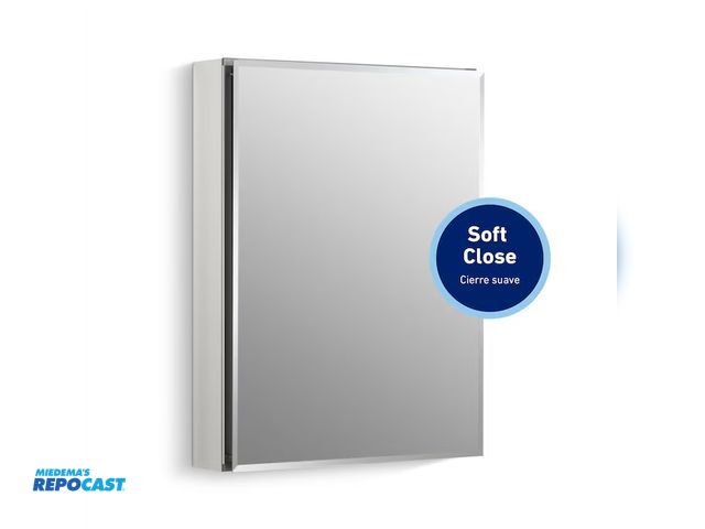 Lot 2-65677 - KOHLER 20-in x 26.125-in Surface/Recessed Mount Anodized aluminum Mirrored Rectangle Soft Close Medi...