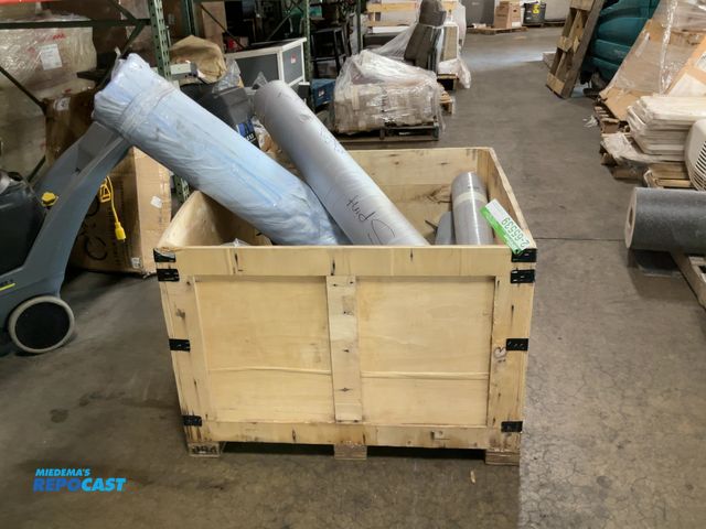 Lot 2-65539 - crate of various  rolls of construction materials, specifically vapor barrier flooring underlayment,...