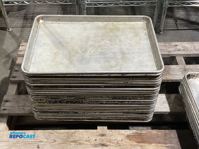 Lot 2-55061 - Lot of approximately (32) 12” x 18” aluminum sheet pans.