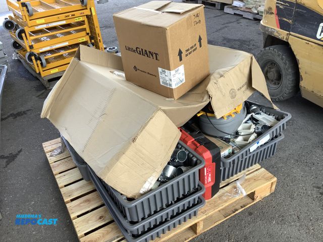 Lot 2-13081 - Skid lot of misc industrial items including: water analysis test kits, m18 tool combo kit, circuit b...