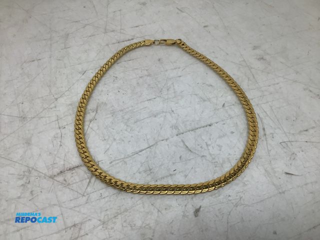 Lot 2-75672 - New Gold-plated herringbone chain necklace, flat woven design