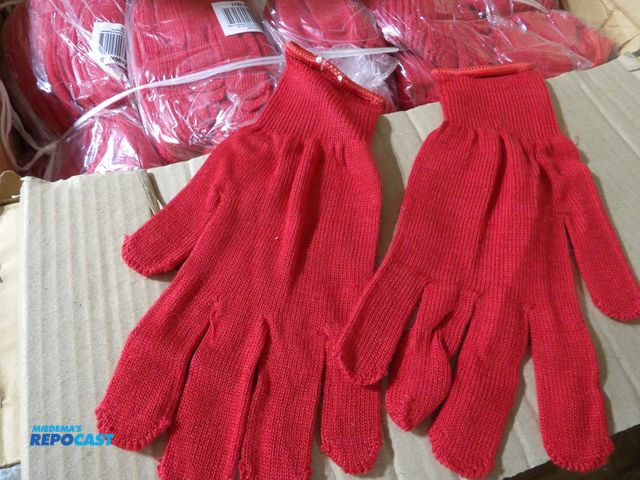 Lot 2-53296 - Lot of (300) new Condor Glove Liners. Acrylic, 9-1/2 in Glove La, Red Knit Cuff, Large glove Size Re...