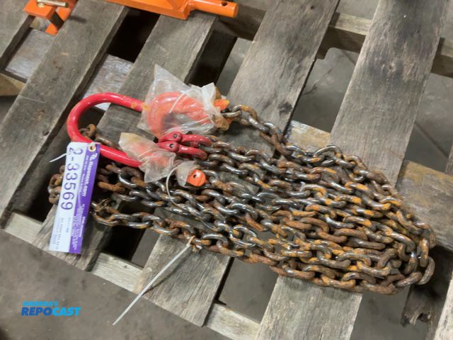 Lot 2-33569 - 5/16” Double Chain Sling, 7’ G80 Chains with hooks on ends