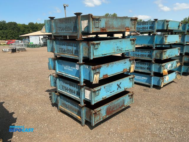 Lot 2-20621 - (5) Steel Stackable Bins, have hinged doors on two ends, 10" deep, approx. 53"x48", one door has bro...