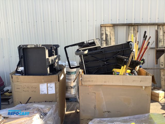 Lot 2-75155 - Large lot of (2) Gondolas full of (2) janitorial carts, gloves, buckets, trash cans, aper towel disp...
