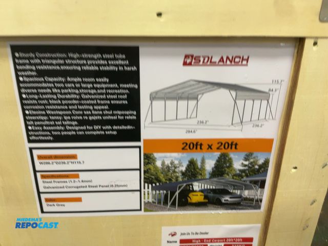 Lot 2-41138 - New SDLANCH 20’x20’ Steel Carport, 236.2” wide x 236.2” deep x 115.7” tall overall, 84.3” Sidewall H...